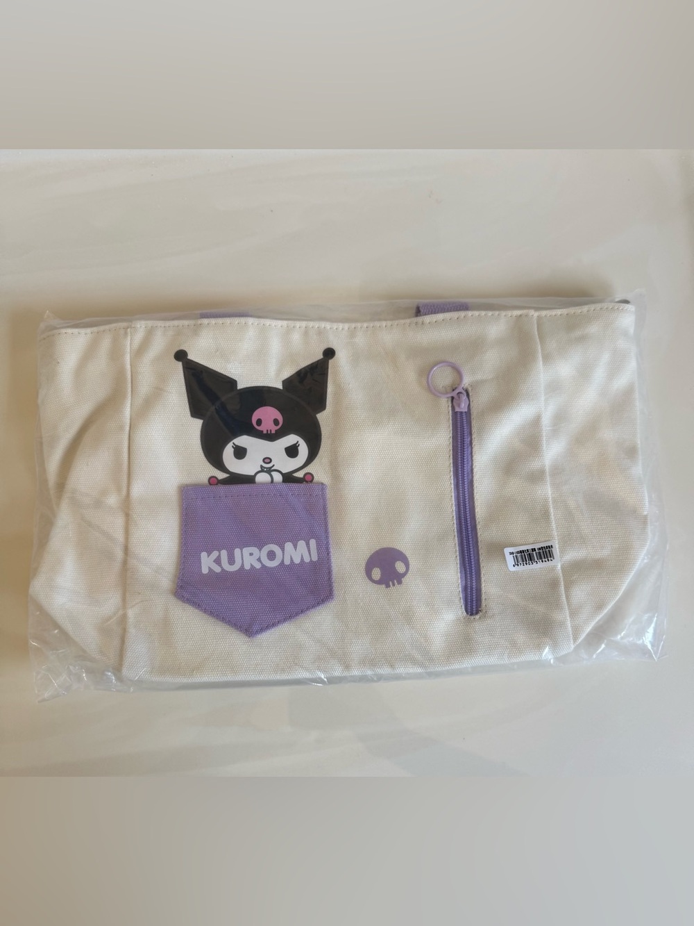 New Kuromi Canvas Tote with Lilac Pocket and Zip